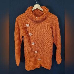 Cozy Orange Knit Sweater with Button Detail